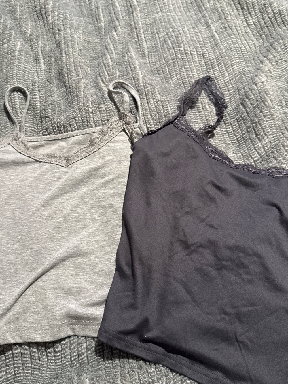 Lace Trim Cami Tank Tops - Gray and Charcoal